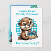 Invitation Cute Otter Fête d'anniversaire du garçon à thème (Devant / Derrière)