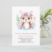 Invitation Cute Otter Pink Meadow Aventure Baby shower fille (Debout devant)