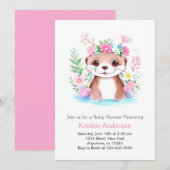 Invitation Cute Otter Pink Meadow Aventure Baby shower fille (Devant / Derrière)
