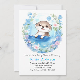 Invitation Cute Otter Watercolor Baby shower garçon