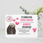 Invitation Cute Otter Wildlife with Pink Heart Anniversaire (Debout devant)