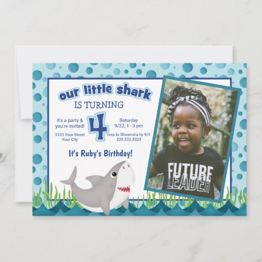 Invitation Cute Our Little Shark Ocean Photo 4Anniversaire (Devant)