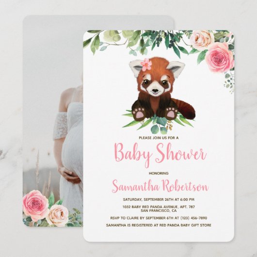 Invitation Cute Ours Blush Rose Floral Girl Baby shower Photo (Devant / Derrière)