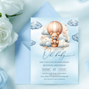 Invitation Cute ours en peluche montgolfière garçon Baby show