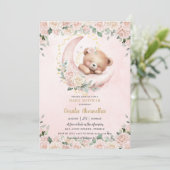 Invitation Cute Ours En Teddy Blush Rose Floral Baby shower F (Debout devant)