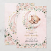 Invitation Cute Ours En Teddy Blush Rose Floral Baby shower F (Devant / Derrière)