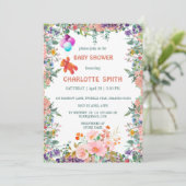 Invitation Cute Ours flottant baby shower de fleurs florales (Debout devant)