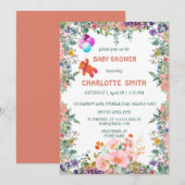 Invitation Cute Ours flottant baby shower de fleurs florales (Devant / Derrière)