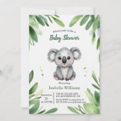 Invitation Cute Ours Koala avec Baby shower Feuille vert (Devant)