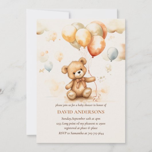 Invitation Cute ours neutre (Devant)