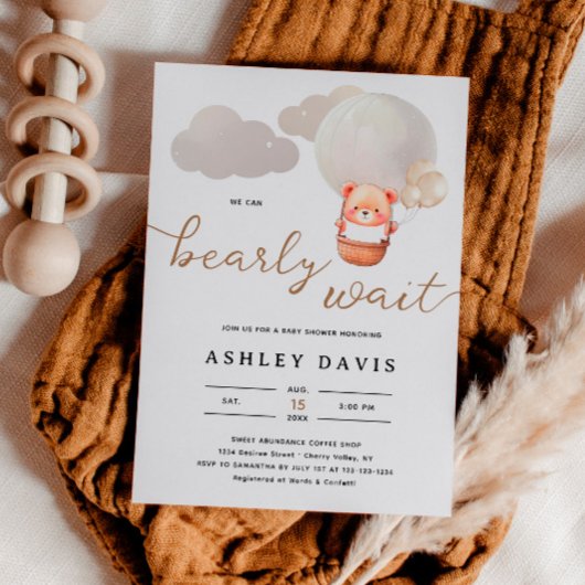 Invitation Cute Ours Nous Pouvons Bearly Wait Script Baby sho