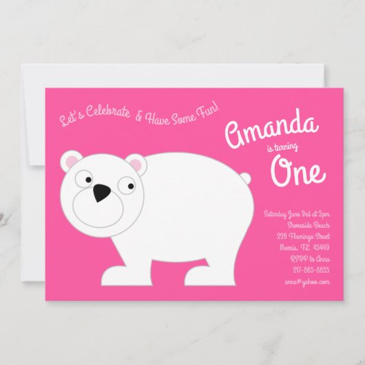Invitation Cute Ours Polaire Enfants 1er Anniversaire Fête Ro (Devant)