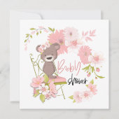 Invitation Cute Ours Rose Blanc Florals Fille Baby shower (Devant)