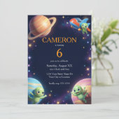 Invitation Cute Outer Space Aliens Birthday Party (Debout devant)