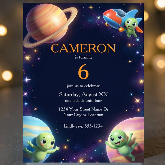 Invitation Cute Outer Space Aliens Birthday Party
