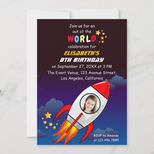 Invitation Cute Outer Space Rocket Ship Blast Off Birthday (Devant)