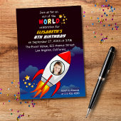 Invitation Cute Outer Space Rocket Ship Blast Off Birthday