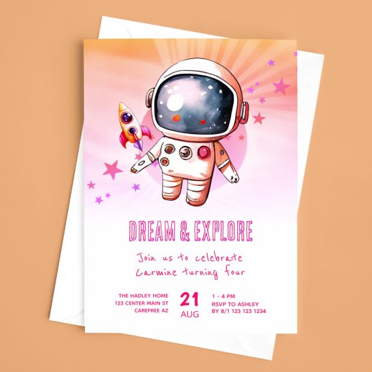 Invitation Cute Outerspace Explorez 4e anniversaire