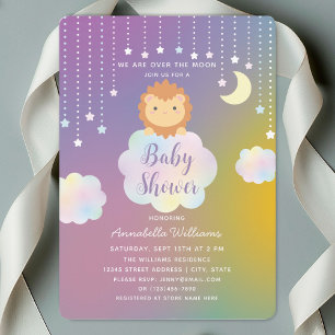 Invitation Cute Over the Moon and Stars Lion Cub Baby shower