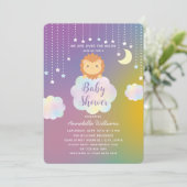 Invitation Cute Over the Moon and Stars Lion Cub Baby shower (Debout devant)