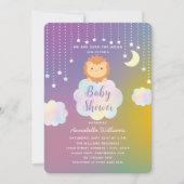 Invitation Cute Over the Moon and Stars Lion Cub Baby shower (Devant)