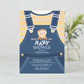 Invitation Cute Overalls Woodland Owland Baby shower Invitati (Debout devant)