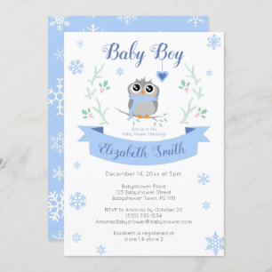 Invitation Cute owl baby boy hiver baby shower