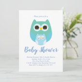 Invitation Cute Owl Baby shower Blue Bird Boy (Debout devant)