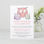 Invitation Cute Owl Baby shower C'est une fille rose (Debout devant)