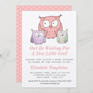 Invitation Cute Owl Baby shower C'est une fille rose