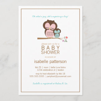 Invitation Cute Owl & Mama C'est un Baby shower de garçon Inv