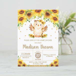 Invitation Cute Owl Sunflower Floral Baby shower Girl