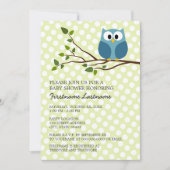 Invitation Cute Owl sur Branche avec Baby shower pois (Devant)