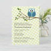 Invitation Cute Owl sur Branche avec Baby shower pois (Debout devant)