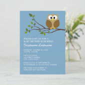 Invitation Cute Owl sur Branche Baby Boy Douche (Debout devant)