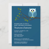 Invitation Cute Owl sur Branche Baby Boy Douche (Devant)