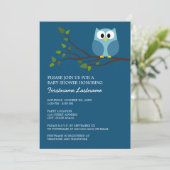 Invitation Cute Owl sur Branche Baby Boy Douche (Debout devant)