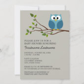 Invitation Cute Owl sur Branche Baby Boy Douche (Devant)