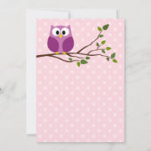 Invitation Cute Owl sur Branche et pois Baby Girl Douche (Dos)