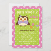 Invitation Cute Owl sur une branche Pois fête d'anniversaire (Devant)