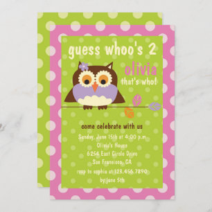 Invitation Cute Owl sur une branche Pois fête d'anniversaire