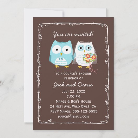 Invitation Cute Ows Wedding shower pour mariée et fille (Devant)
