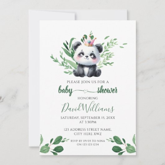 Invitation Cute Panda Baby shower de verdure neutre entre les (Devant)