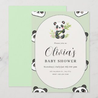 Invitation Cute Panda Baby Shower Green Botanical Panda Theme