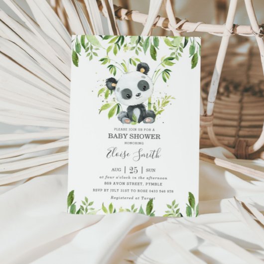 Invitation Cute Panda Baby shower vert genre neutre