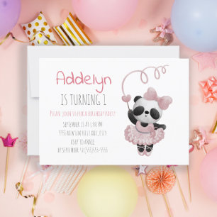 Invitation Cute Panda Bear Ballerina Fille 1er Anniversaire