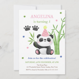 Invitation Cute Panda Bear Bamboo Birthday