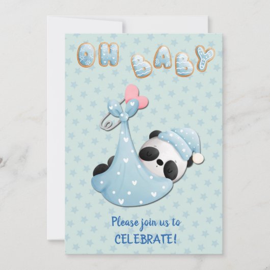 Invitation Cute Panda Bear Boy Baby shower (Devant)