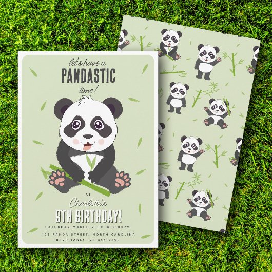 Invitation Cute Panda Bear Kawaii Kids Birthday Party