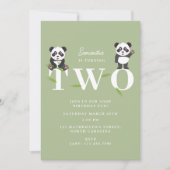 Invitation Cute Panda Bear Kawaii Kids Two 2 Birthday (Devant)